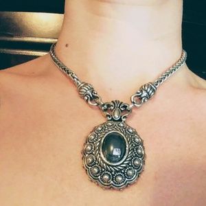 Silver/Onyx chunky vintage necklace